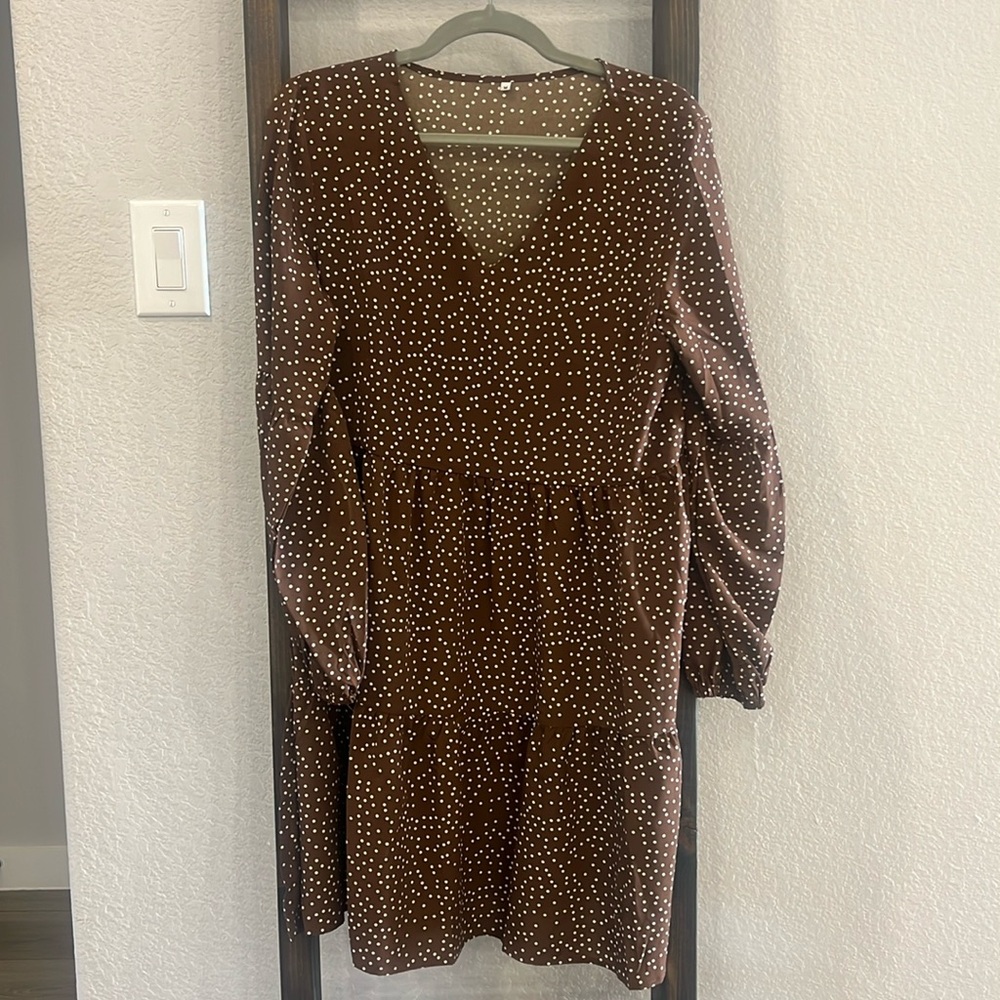 Brown and White Polkadot Dress Size M